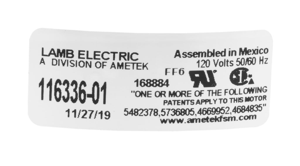 Moteur pour aspirateur "Bypass" - dia 5,7" - 2 ventilateurs - 120 V - 8 A - 916 W - 274 watts-air - levée d'eau 84,3" - CFM (pi3/min) 94 - Lamb / Ametek 116336-01 (B)